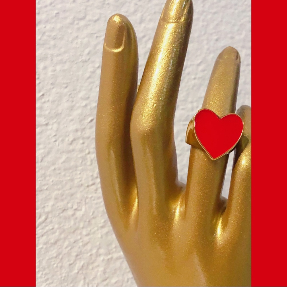 Red Enamel Heart Ring Size 7